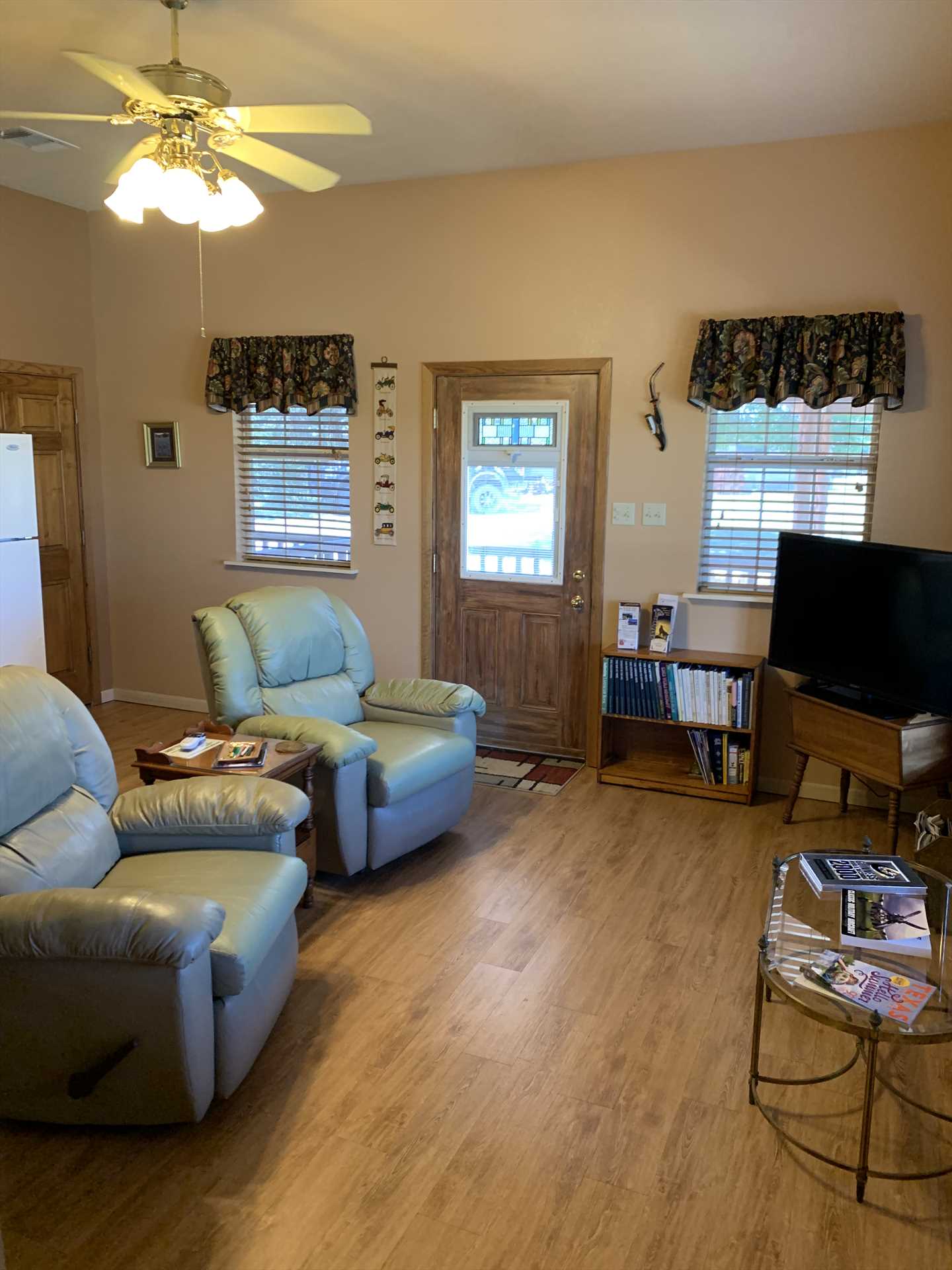                                                 Cozy, stylish, and comfortable, the living area's a wonderful place to recline and decompress.