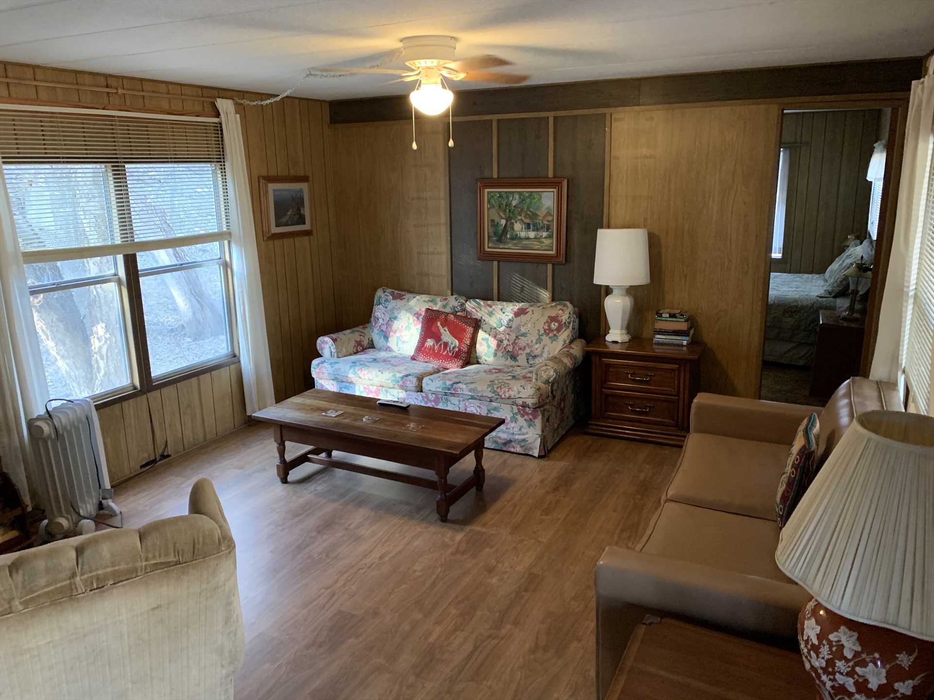                                                 Central AC and heat keep all of Mobile 1 comfortable, and there's a queen sleeper in the living area, all told, this warm and friendly rental sleeps six.