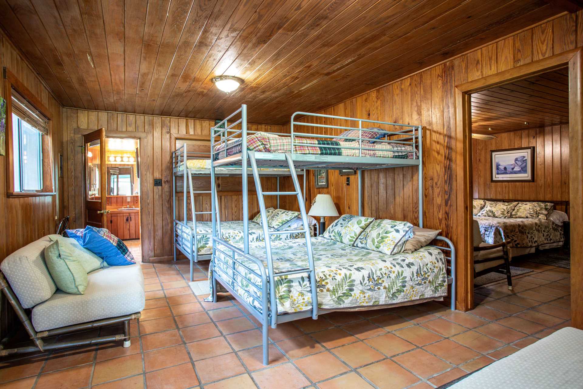                                                 The third bedroom at River Ridge comes with two unique bunk bed arrangements: each has a double bed below, with a twin up top. This makes for an awesome kids' room!