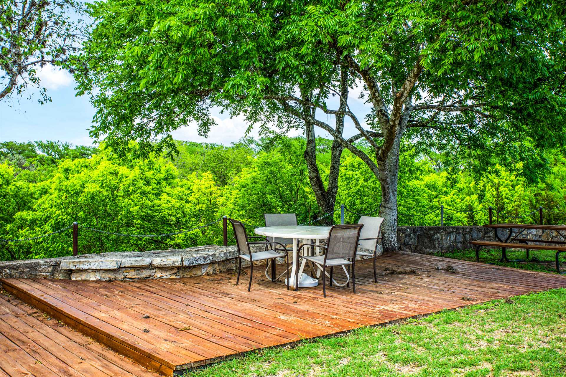                                                This naturally-shaded patio gives you an inspiring and elevated view of the surrounding Hill Country! A tip for our visitors: it's also a great photo spot!