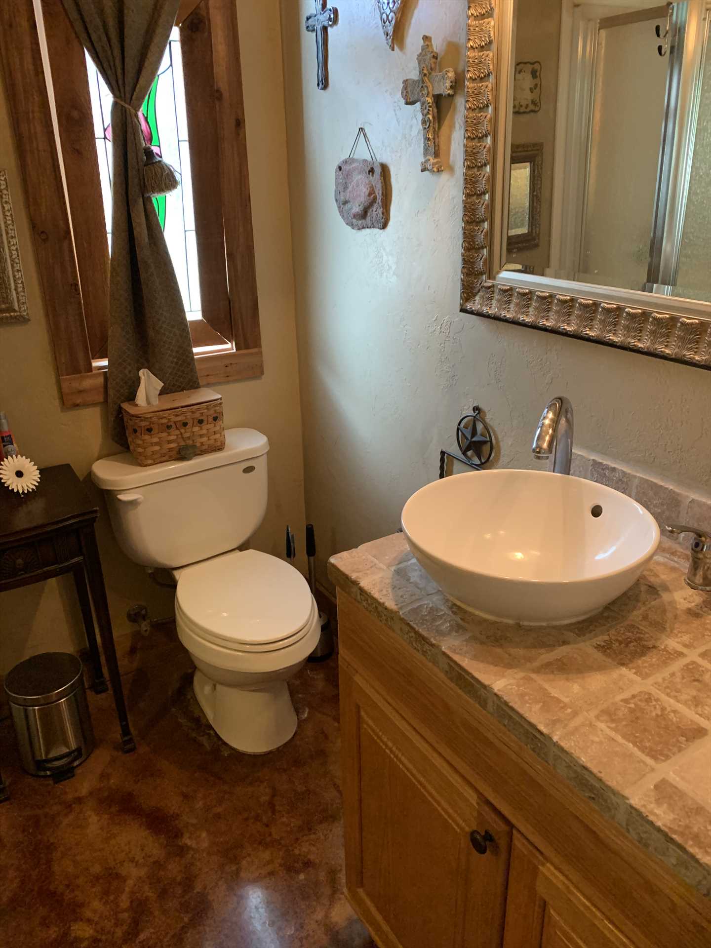                                                 Check out the unique bowl-style vanity! All bed and bath linens are included as part of your stay at the Casita.