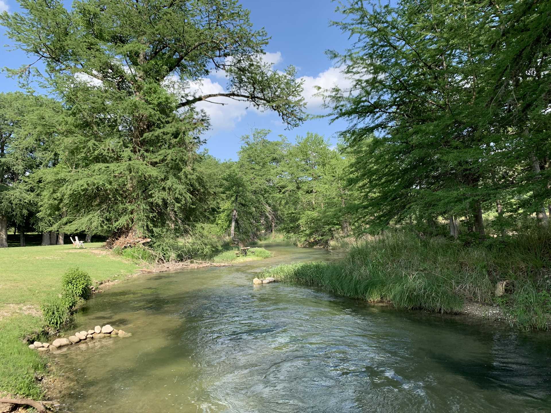                                                Your immediate access to the Guadalupe River is shared with two other cabins, but there's plenty of room for both privacy and making new friends.