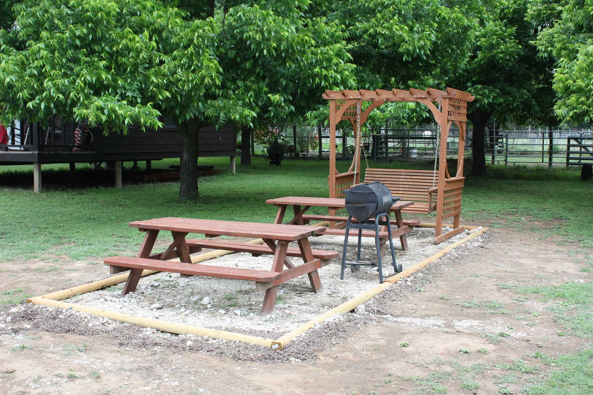                                                 BBQ central! Grill up something special, and enjoy your feast under the pecan trees.