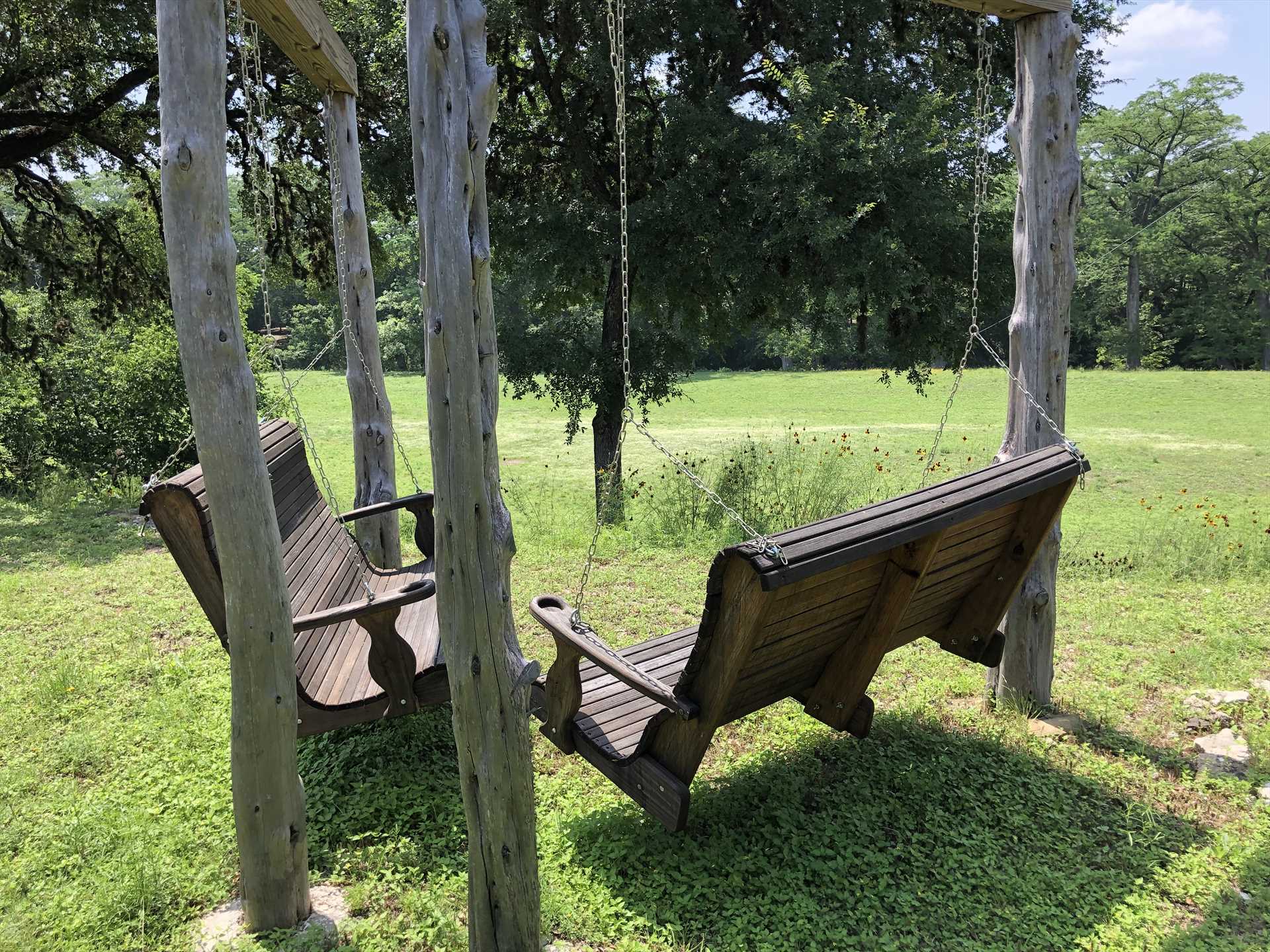                                                 The twin swings at Rocky River are wonderful for snuggling, stargazing, and wildlife watching.