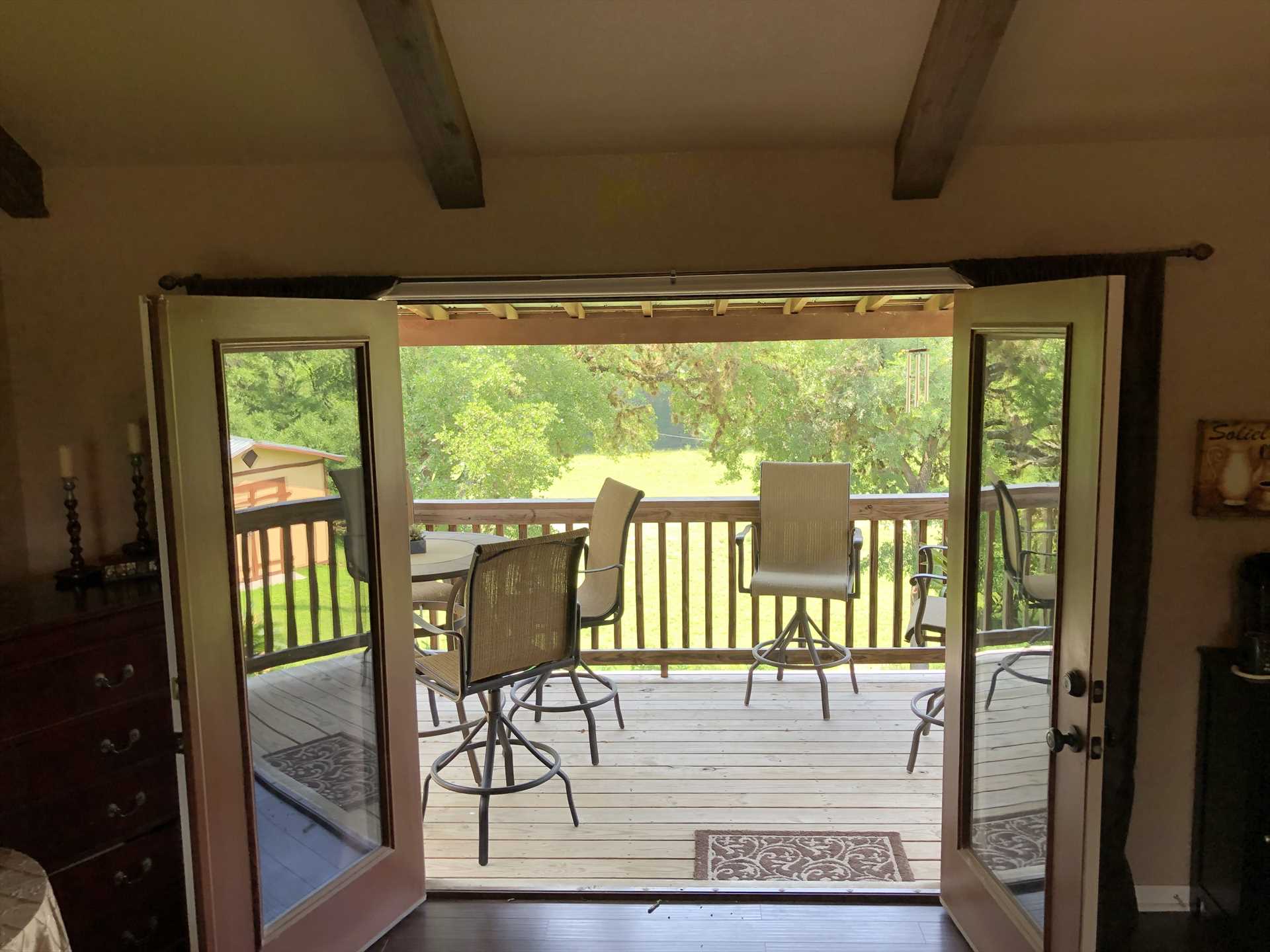                                                 Step out from the master suite onto your own private deck! Sip your morning coffee and greet the day with some amazing Hill Country views.