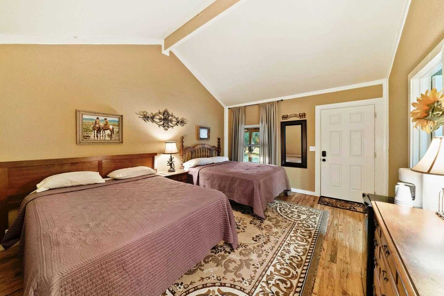                                                 Two big queen-sized beds offer a soft and comfortable place to recharge and look forward to your next Hill Country morning!