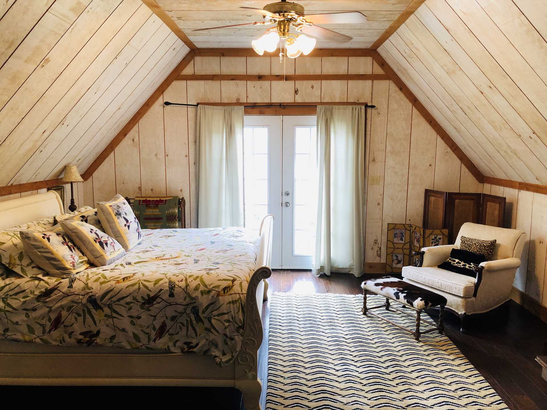                                                 A great big king-sized bed is the perfect place for pillow talk and restful slumber in your Hill Country haven.