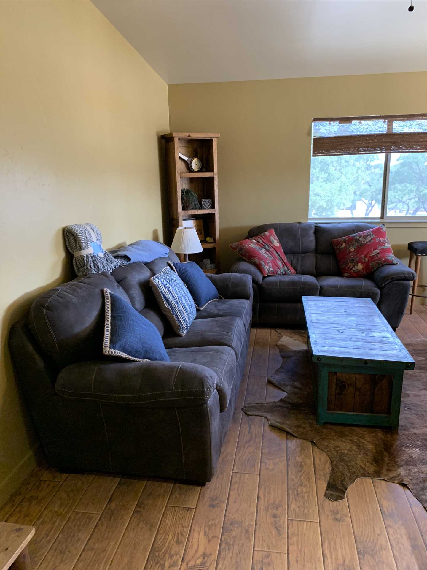                                                 The TV in the living area is equipped with satellite and cable service, and Wifi Internet (shared with the rest of the ranch) is available, too.