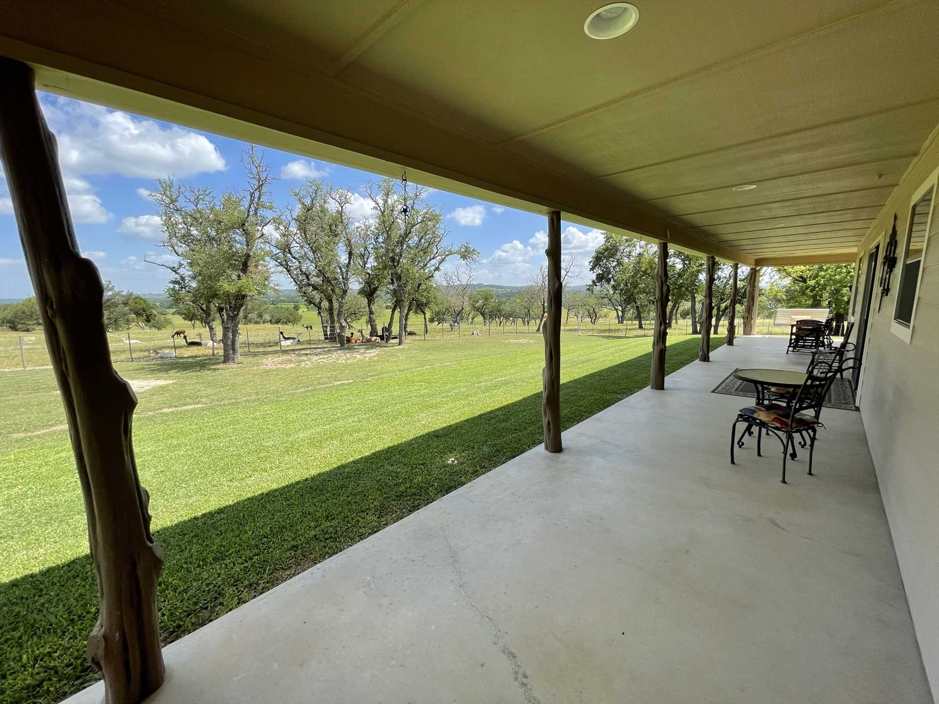                                                The shaded comfort of the wraparound porch serves up stunning views of the surrounding Hill Country!