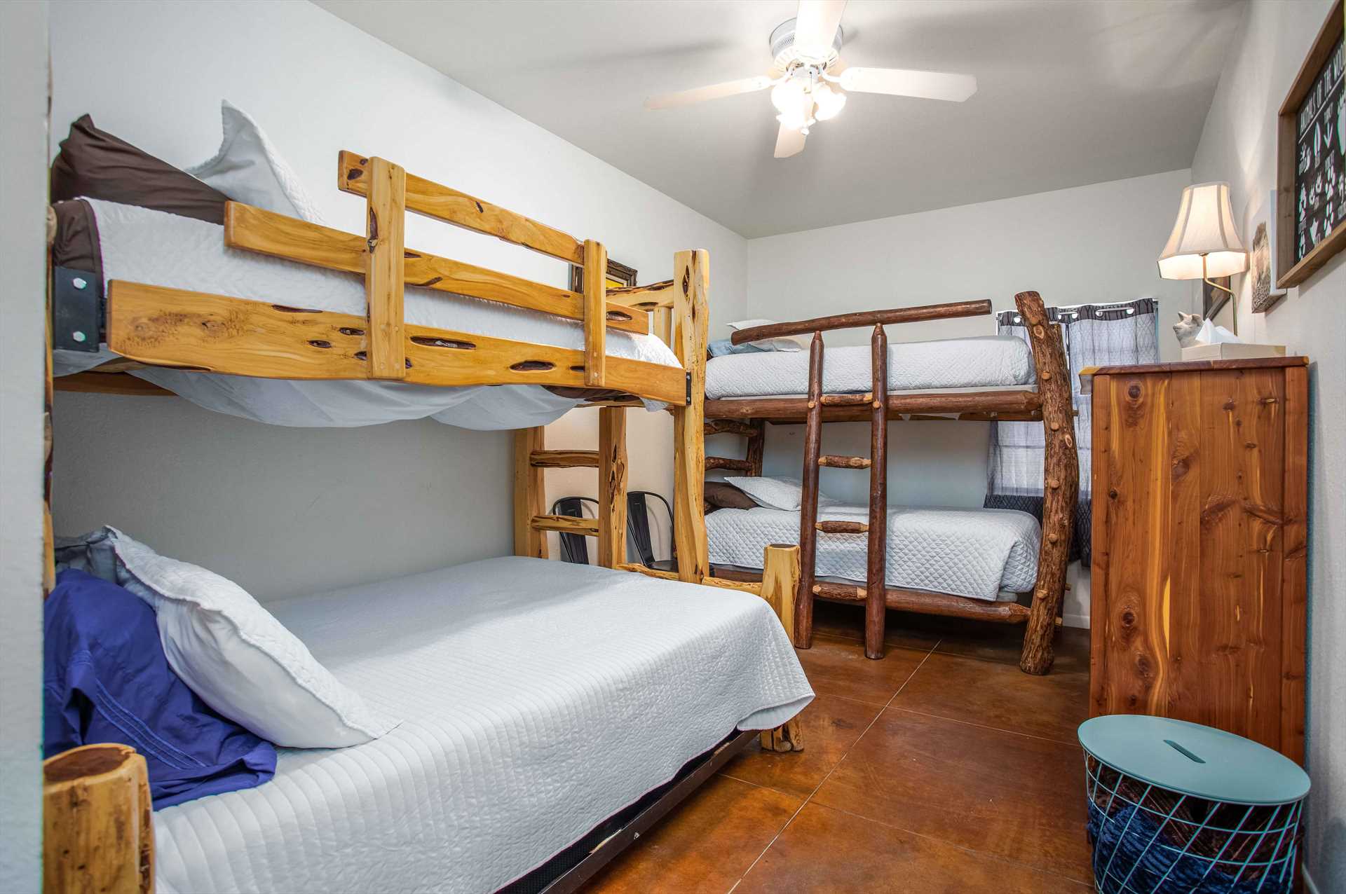                                                 A full/twin bunk bed setup, and one that's twin/twin, comprise the sleeping space in the fourth bedroom. It's a great slumber space for the little ones!