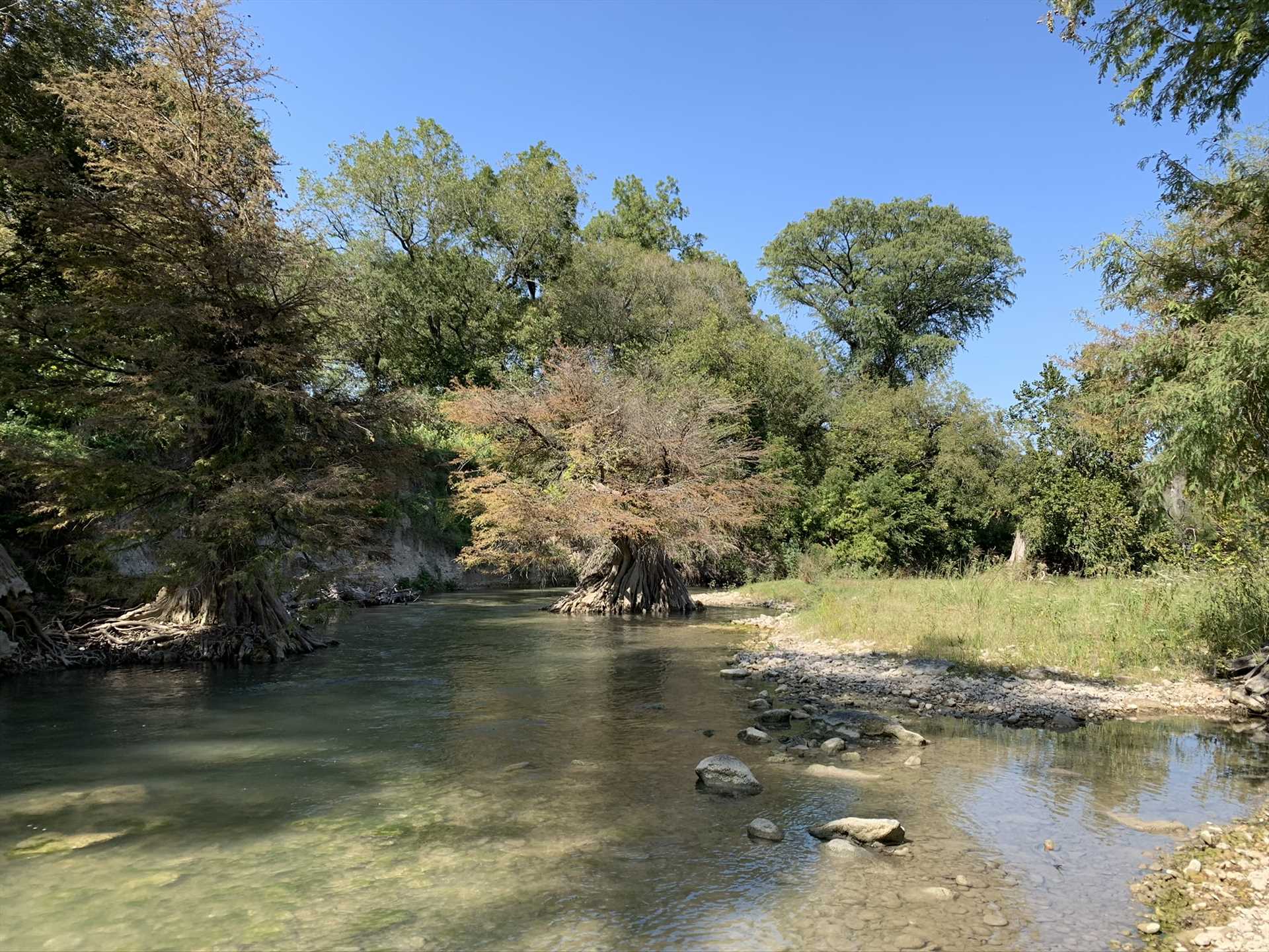                                                 Catch-and-release fishing, swimming, tubing, kayaking-you name it! It's all yours with private access to the Guadalupe River.