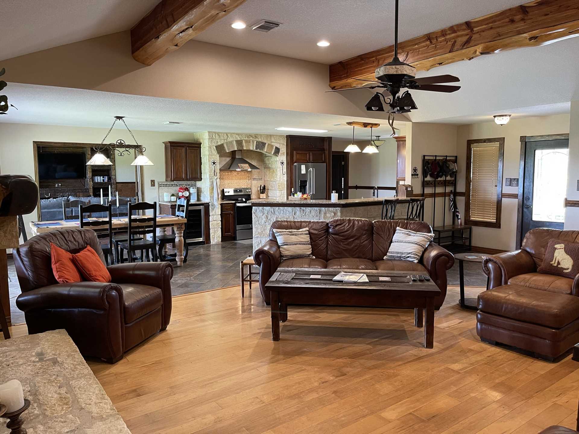                                                 The wide-open layout of the living area, dining area, and kitchen gives your crew a sense of togetherness, even when they're in different rooms.