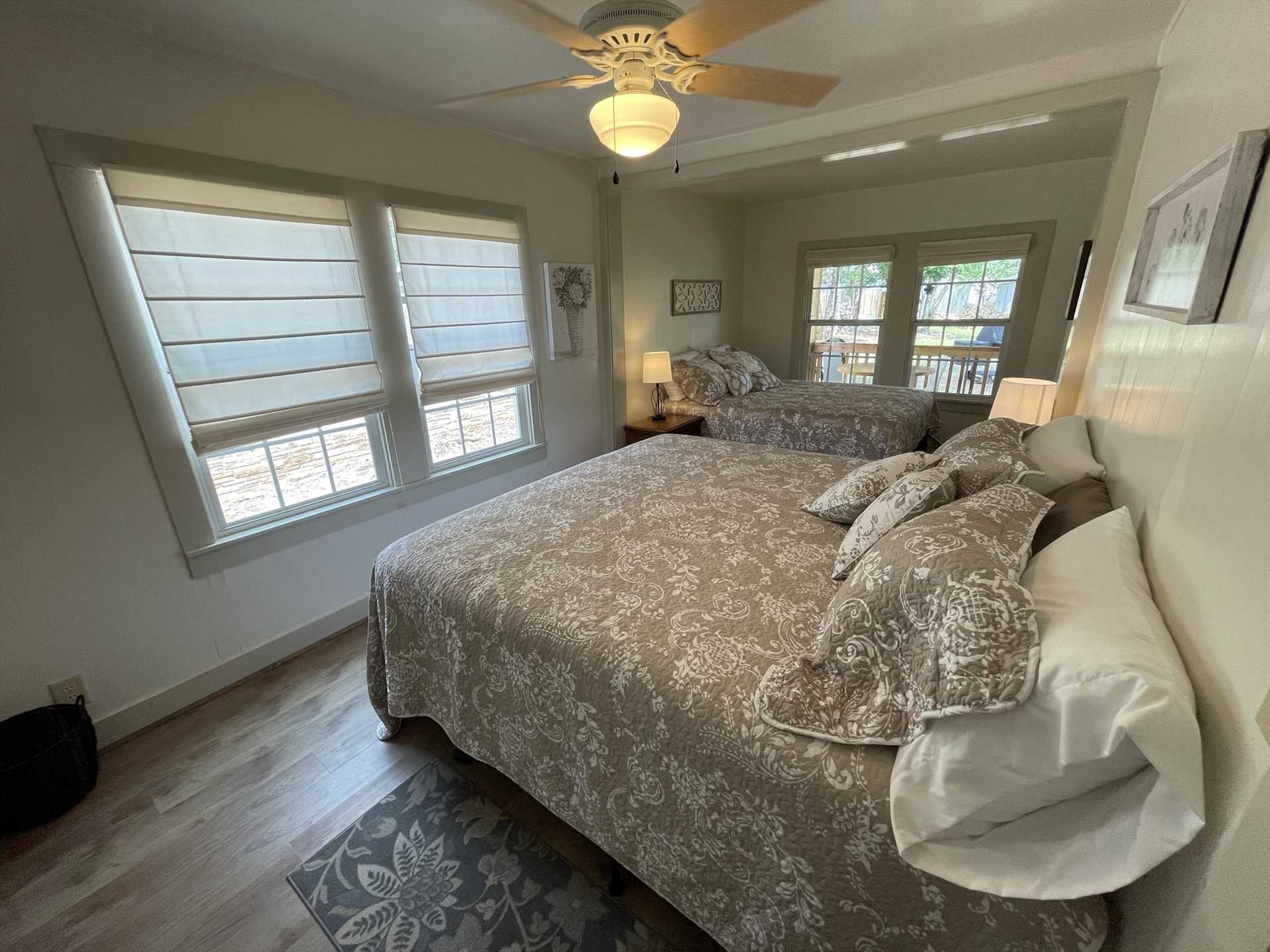                                                 A light and airy setting embraces you in the master bedroom, with roomy king and queen beds. Soft and clean linens are also included!