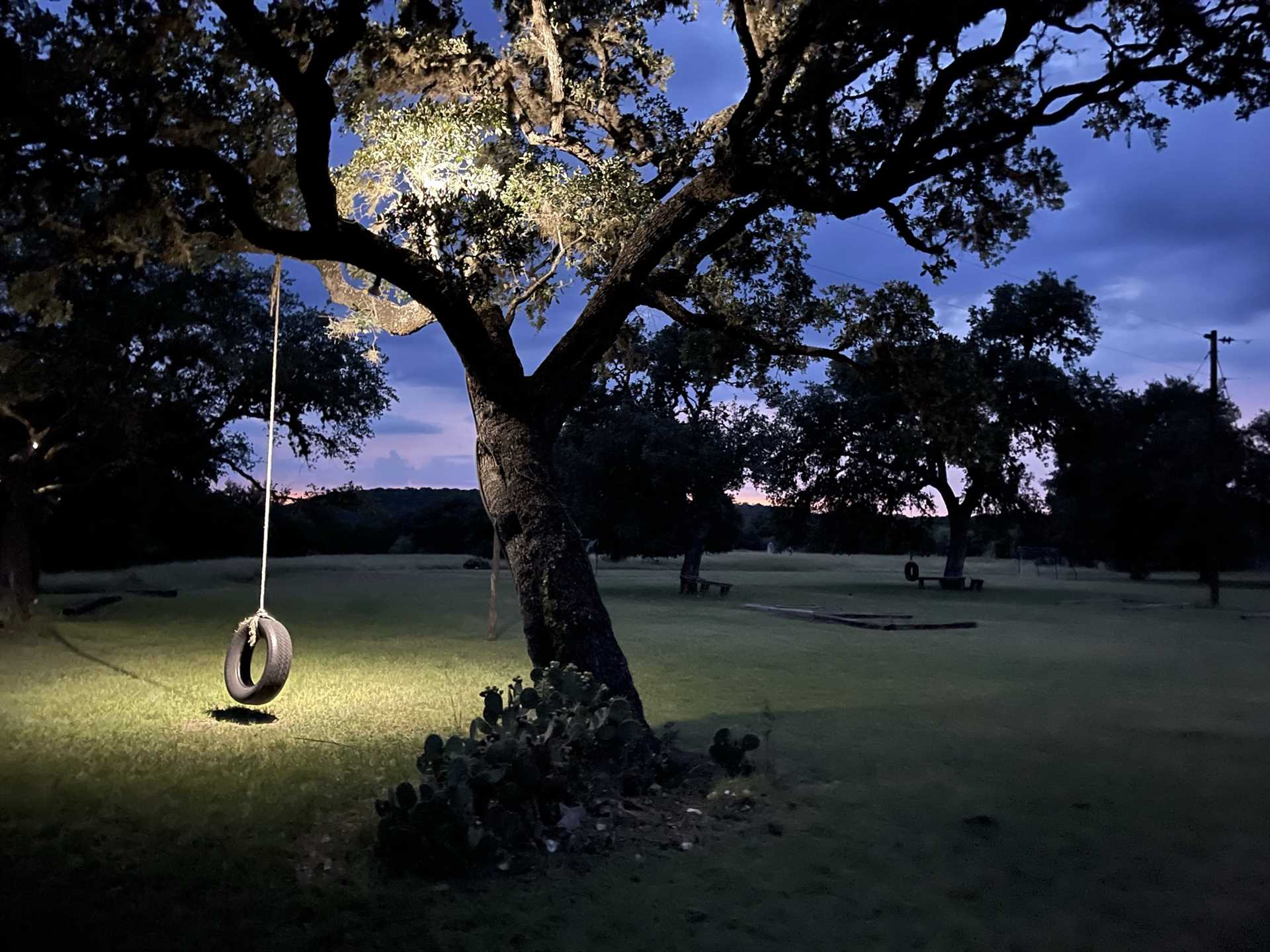                                                The old-fashioned tire swing out back provides simple country fun-and it's lit for day and night use!