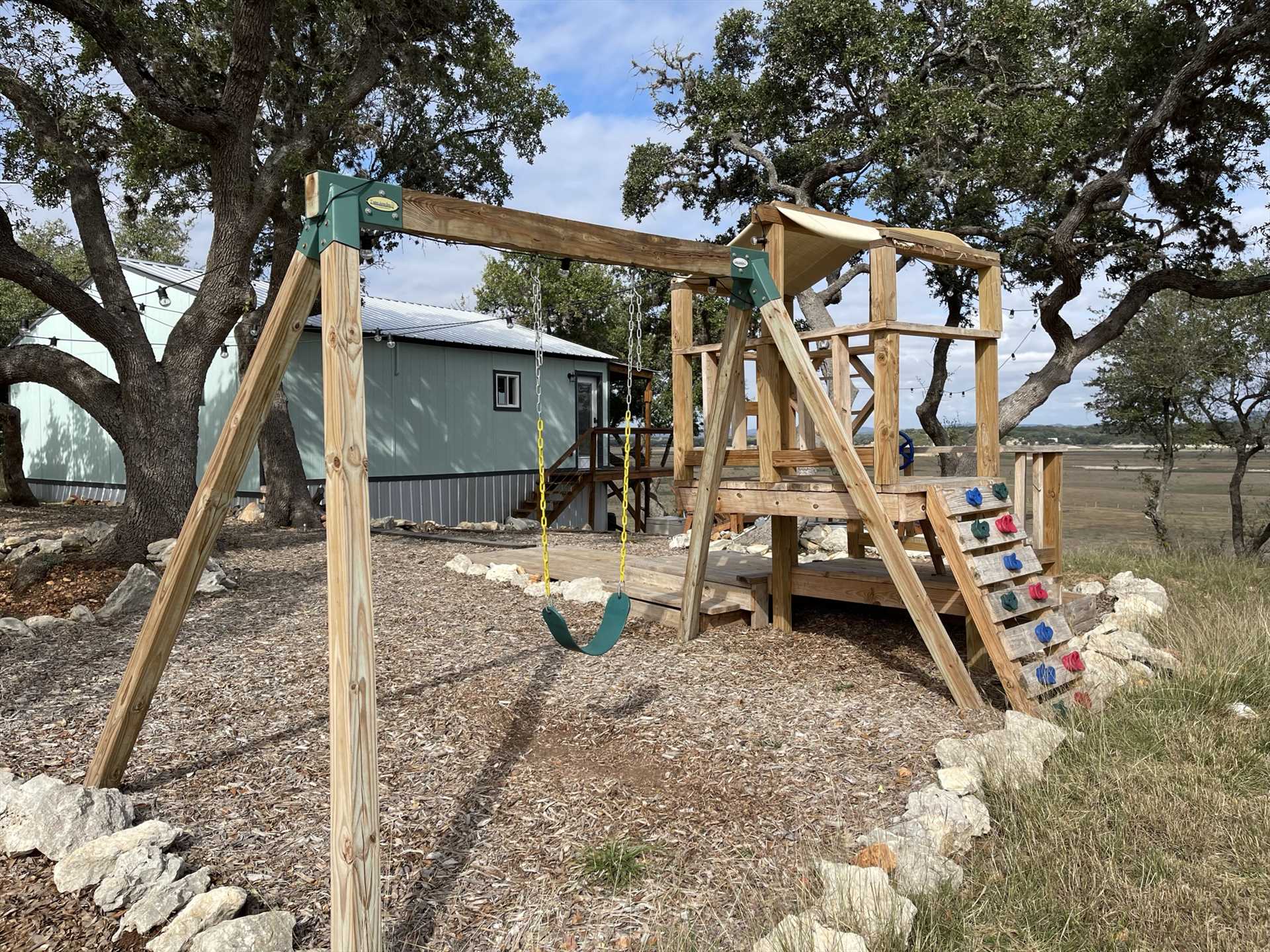                                                 The Roost's backyard also features this fun and unique playscape, where the young ones can work off all that extra energy.