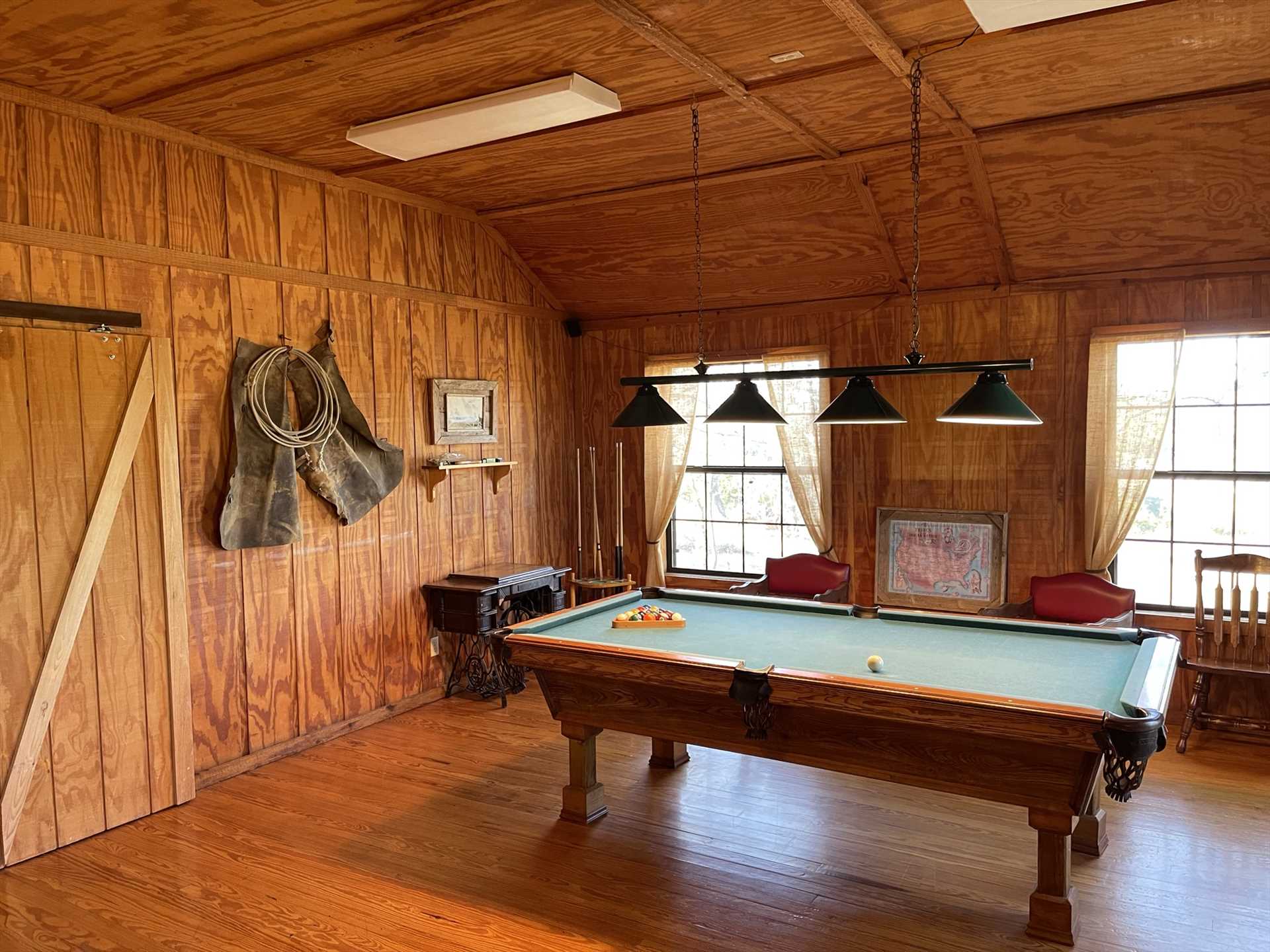                                                 Chalk up a cue and test your skills at the Lodge's vintage pocket-style pool table!