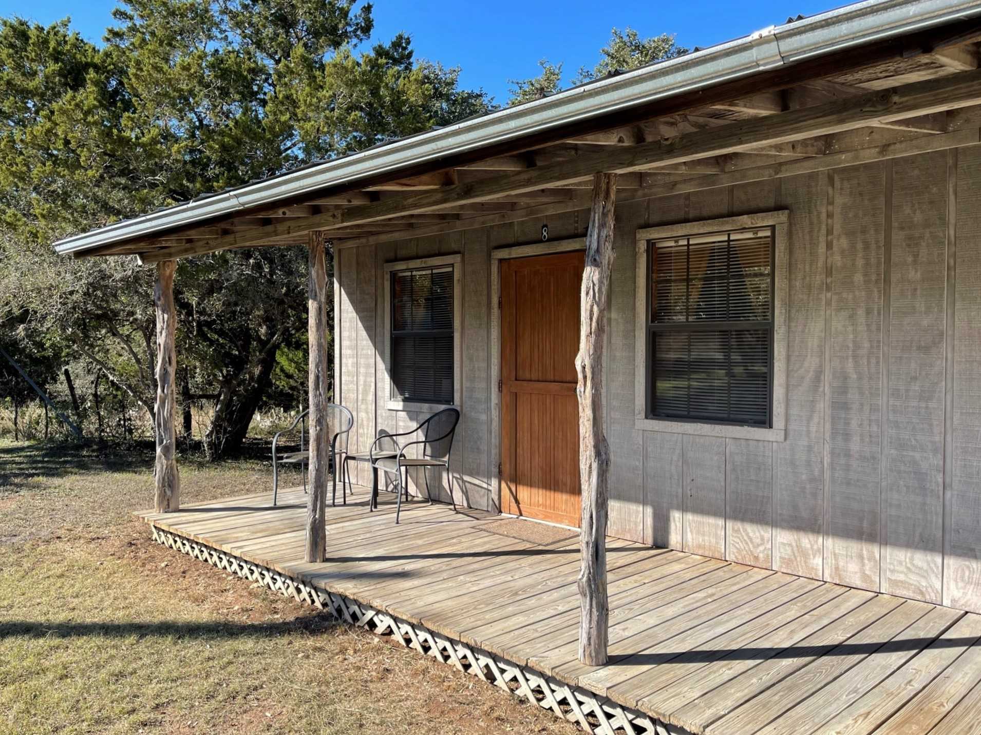                                                 Your shaded deck is positioned to offer awesome panoramic views of the ranch, and the big and beautiful Hill Country beyond!