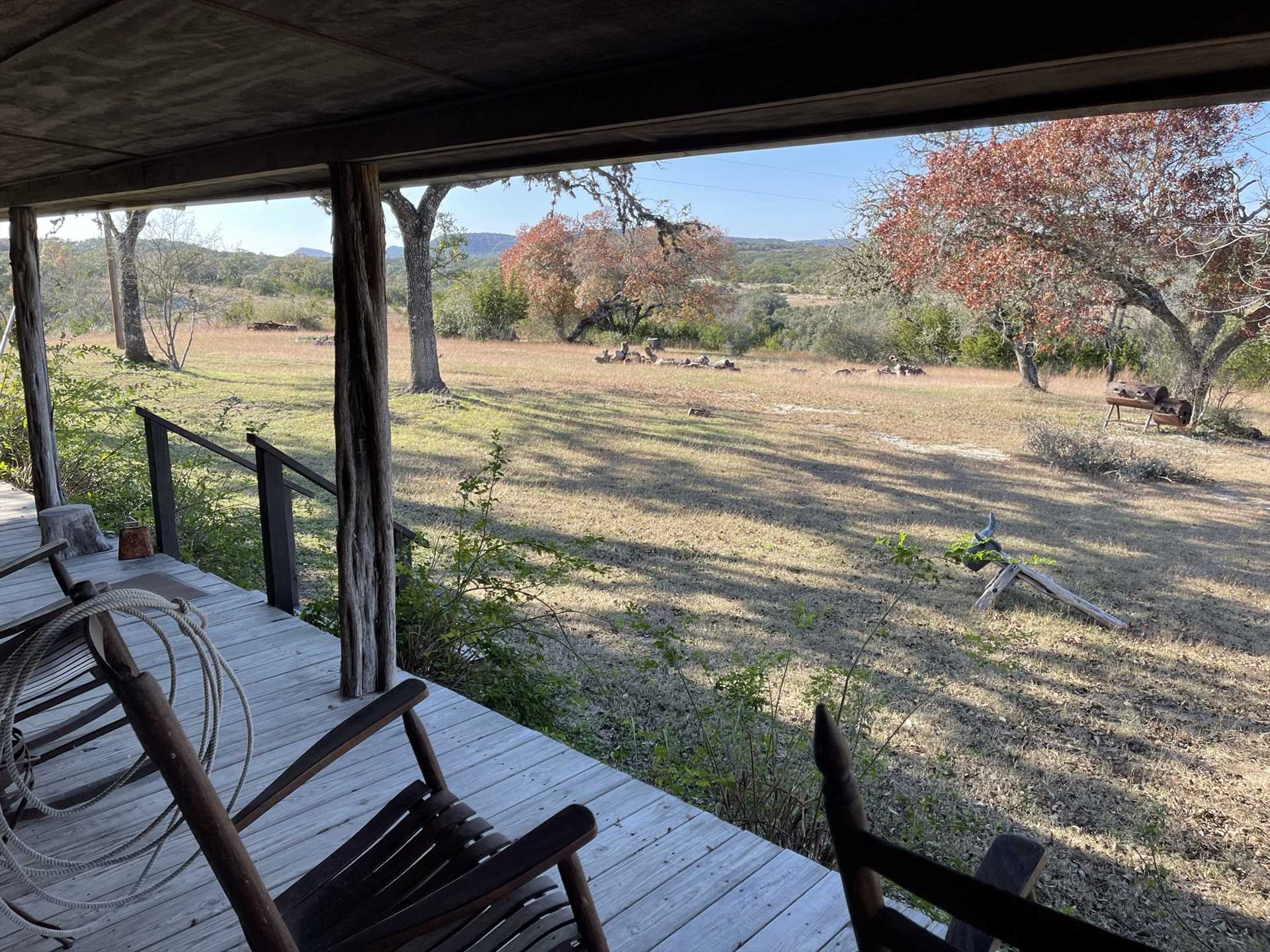                                                Rock a few quiet moments away on the Lodge's shaded deck, complete with stunning views of the rolling Hill Country.