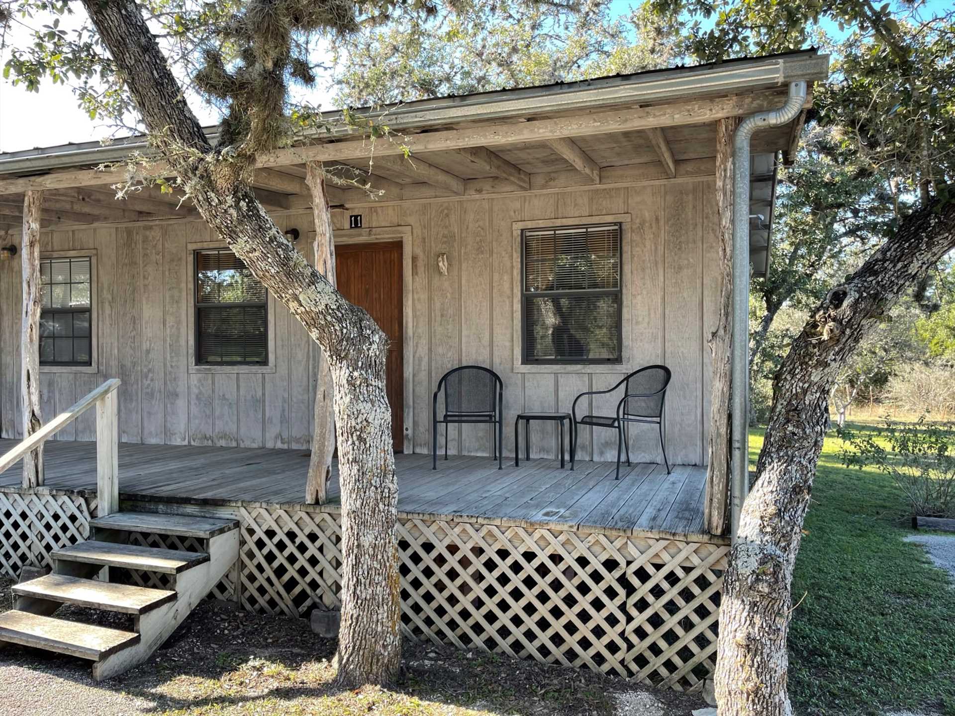                                                 Take in panoramic views of the Hill Country literally from your door! The shaded deck here is a wonderful place to unwind and enjoy.