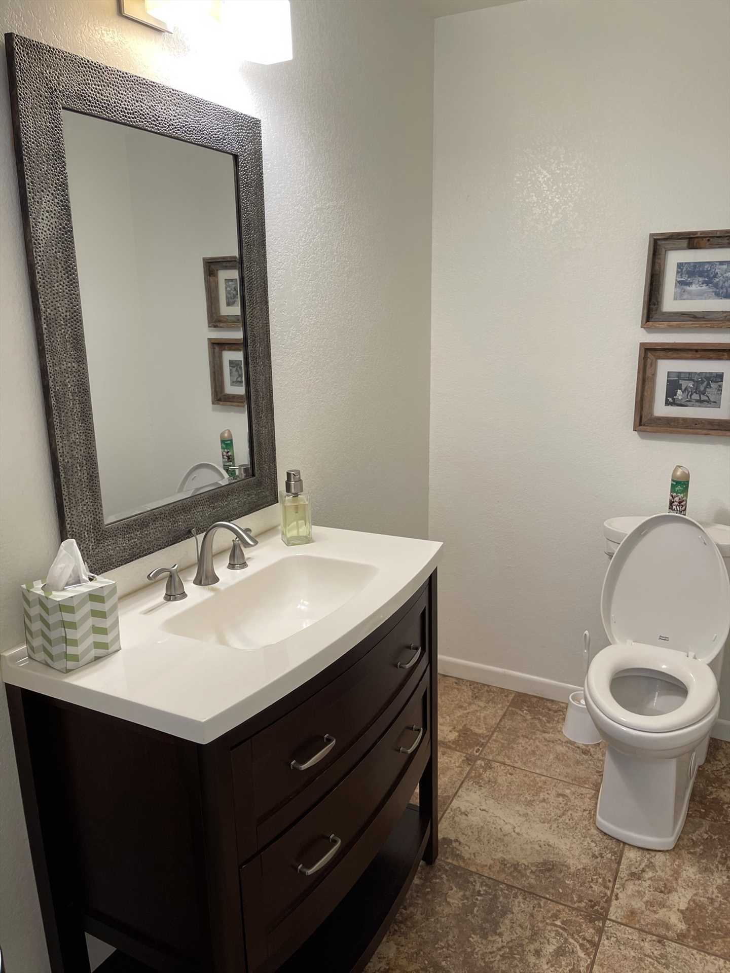                                                 The Lodge also includes an immaculately clean half-bath for the convenience of all West 1077 Guest Ranch visitors.