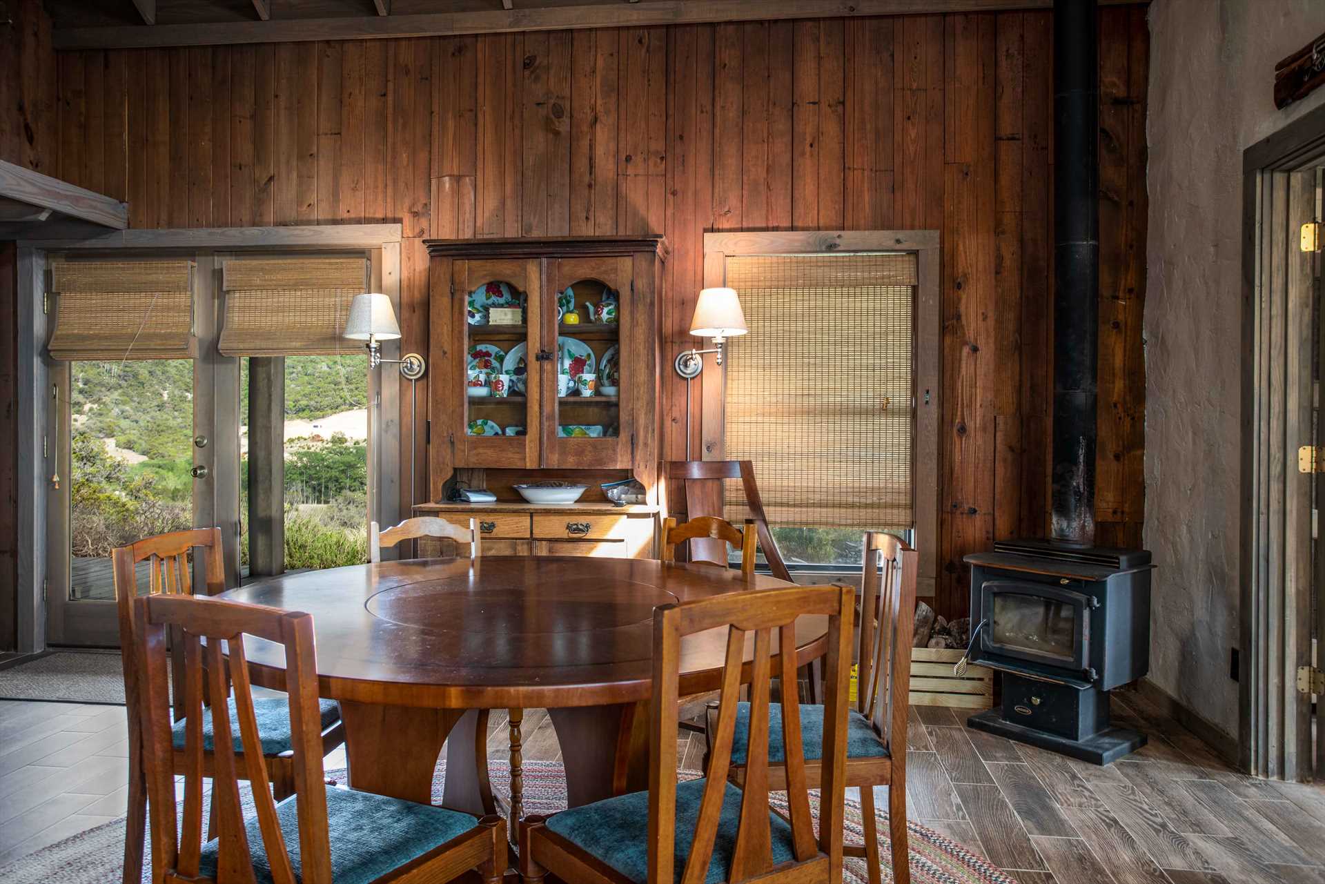                                                 The wood-burning stove in the dining room works perfectly, and helps cut the chilliness of frosty nights.