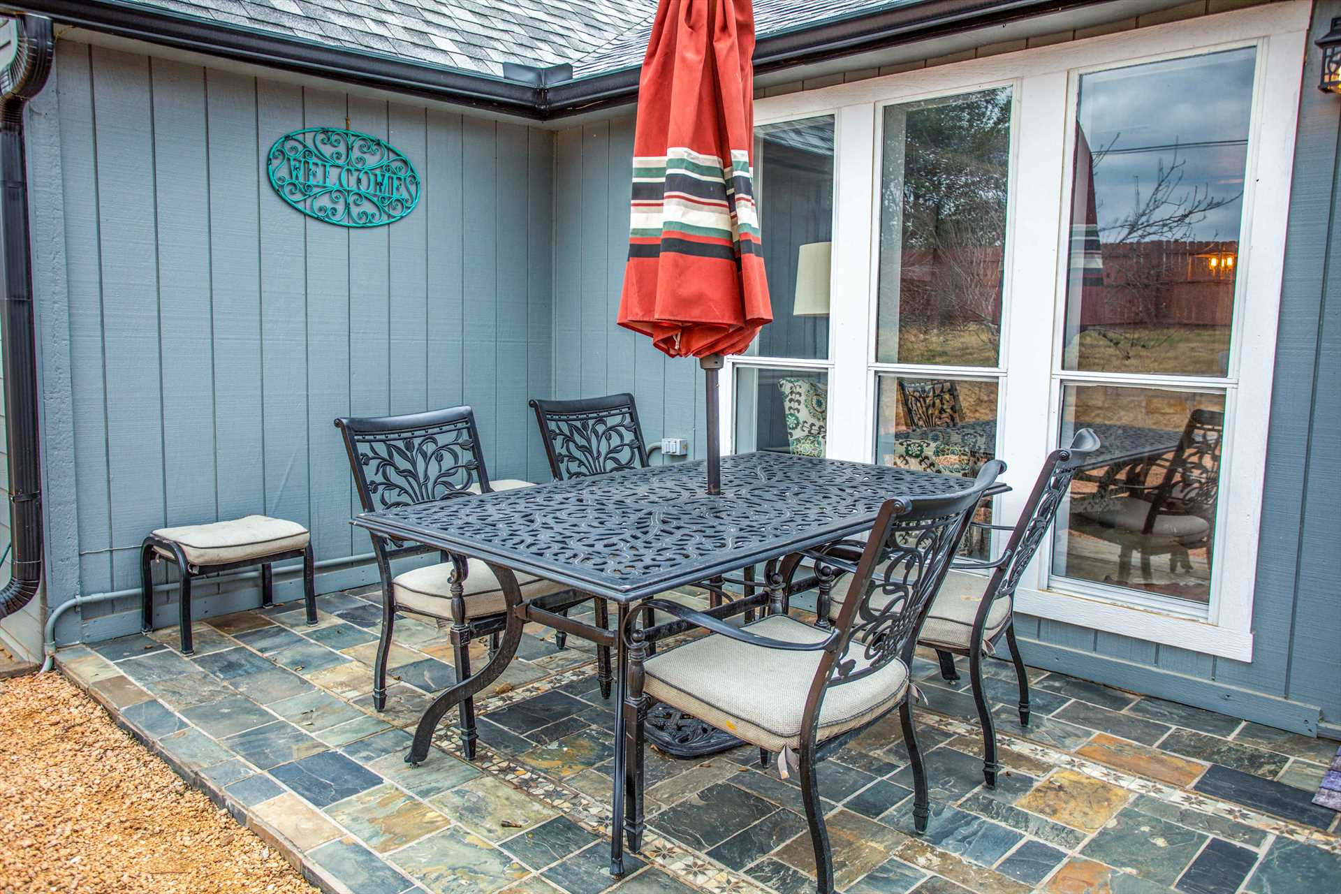                                                 Our guests love the custom stone flooring on the patio here, it matches the house's decor, and goes great with the outdoor dining suite!