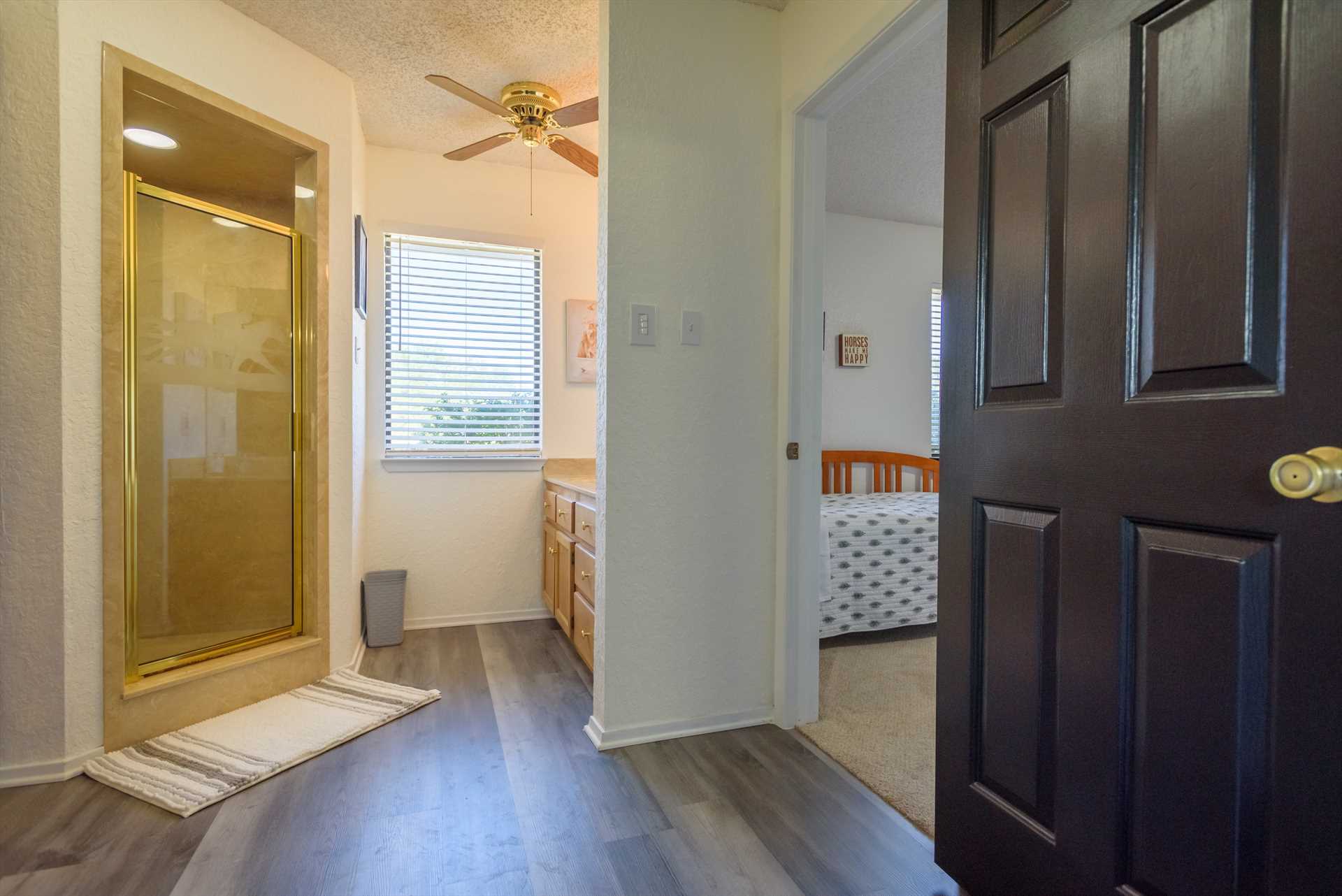                                                 The centerpiece of the second bath is a spotlessly clean and roomy shower stall!